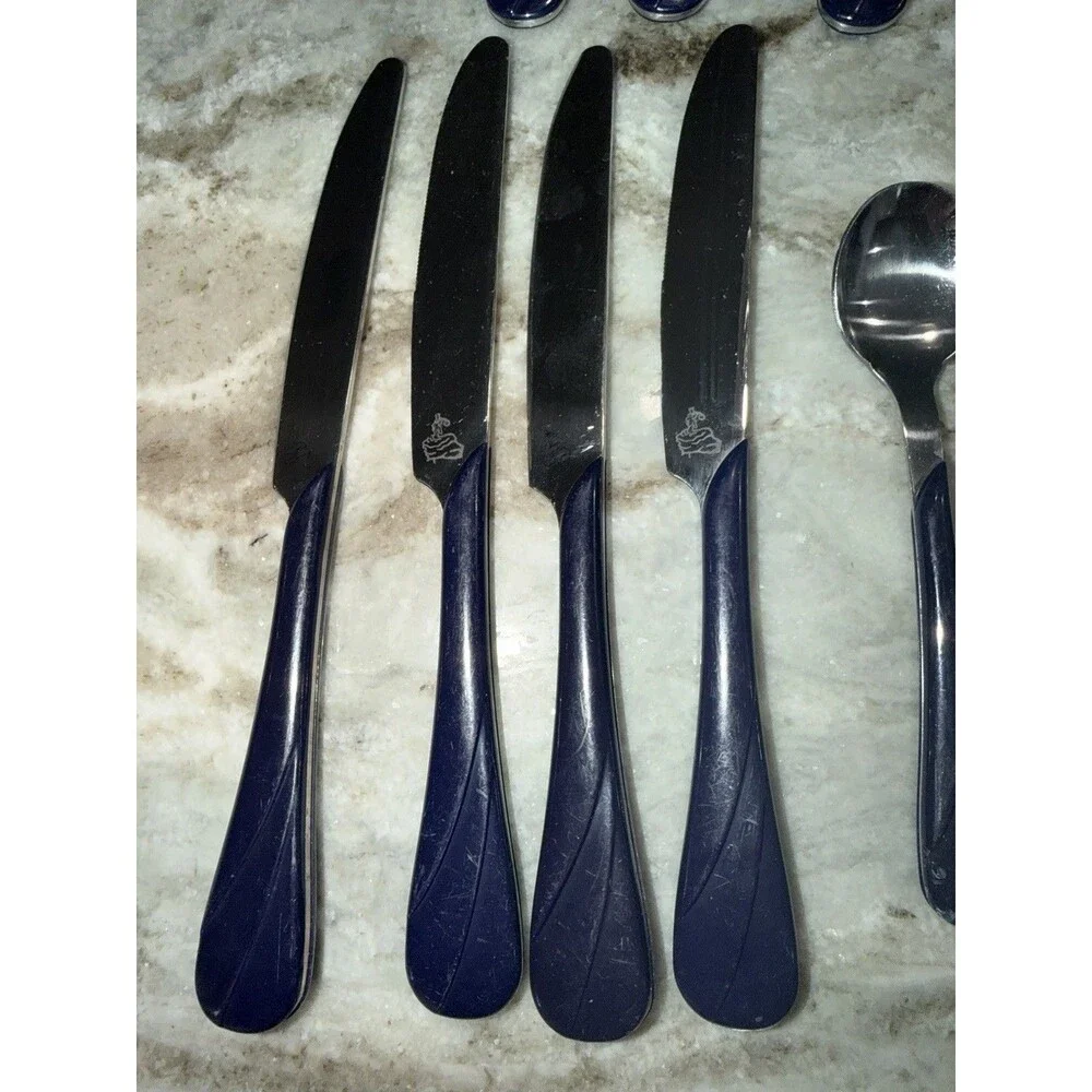 Homer Laughlin Fiesta Swirl Cobalt Blue  Stainless Flatware 20 piece Service 4
